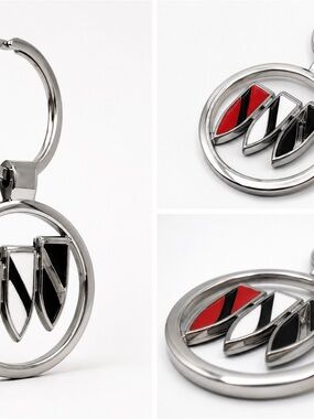 Chrome Key Ring with Red, White and Black Accent Enamel